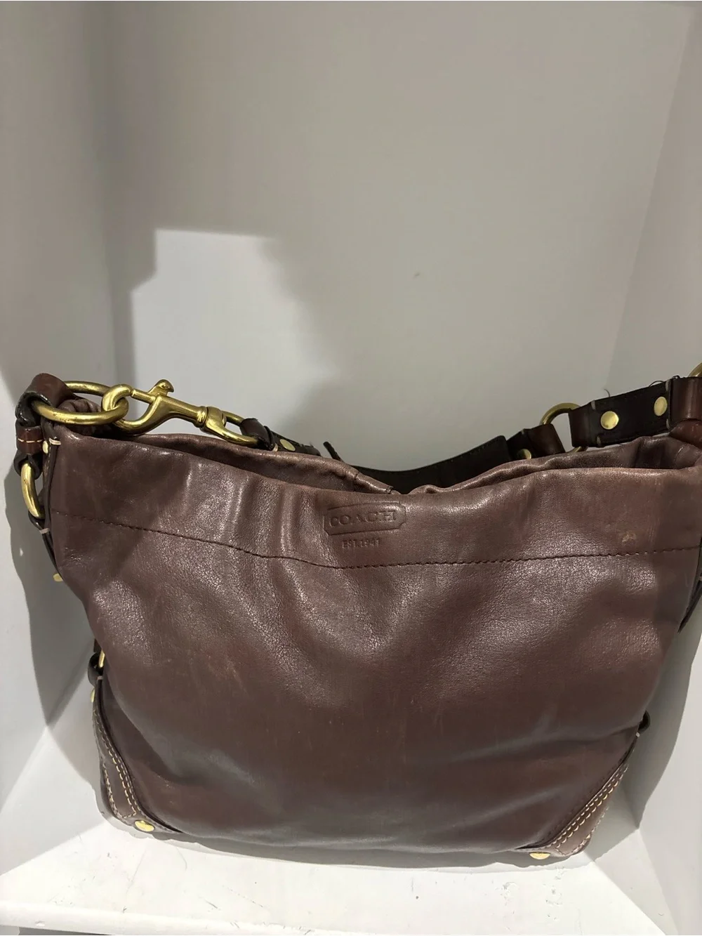 Coach Dark Brown Leather Hobo with Brass Hardware